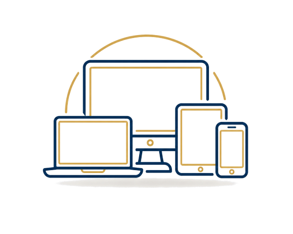 Line illustration of a desktop monitor, laptop, tablet and phone, representing the range of devices MCRP supports